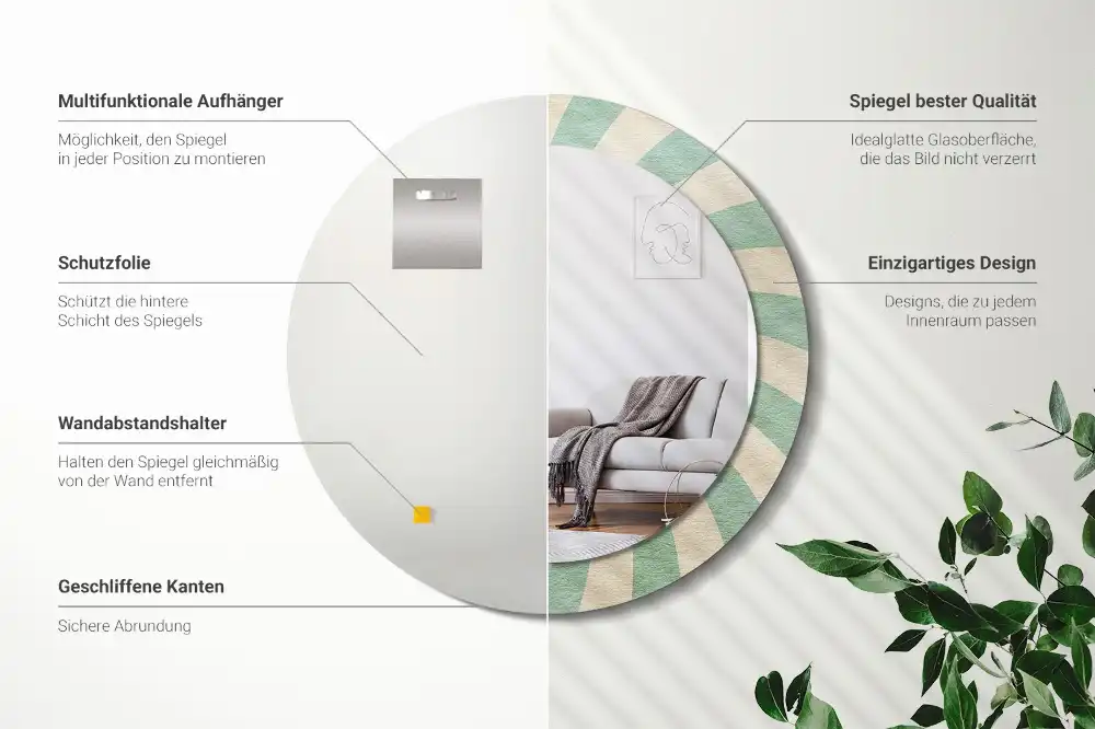Miroir rond cadre avec impression motif pastel rétro