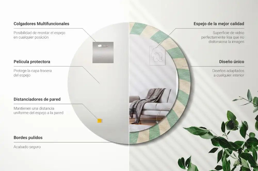 Miroir rond cadre avec impression motif pastel rétro