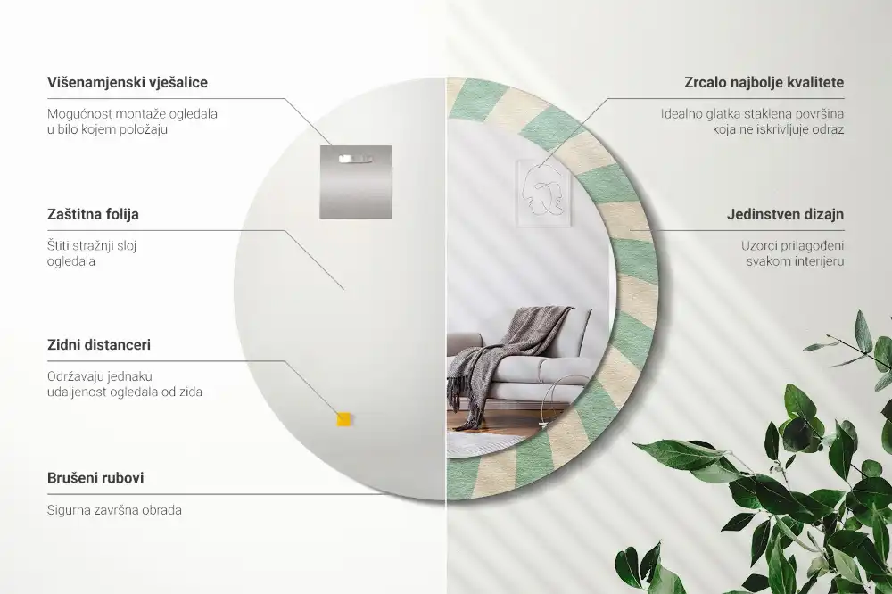 Miroir rond cadre avec impression motif pastel rétro
