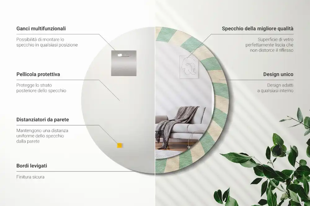 Miroir rond cadre avec impression motif pastel rétro