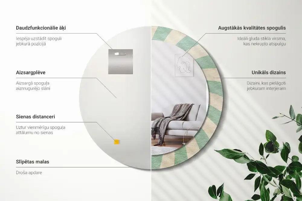 Miroir rond cadre avec impression motif pastel rétro