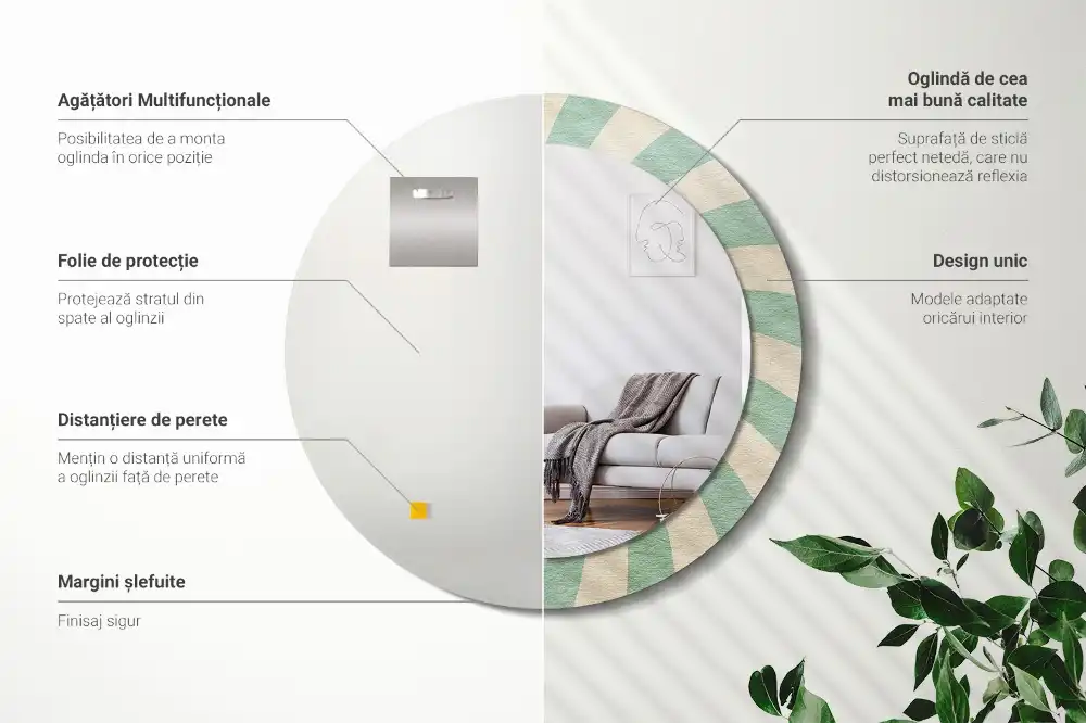 Miroir rond cadre avec impression motif pastel rétro