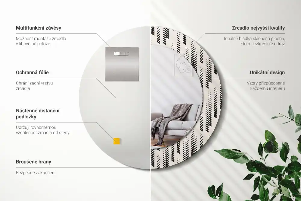 Miroir rond avec décoration motif à rayures