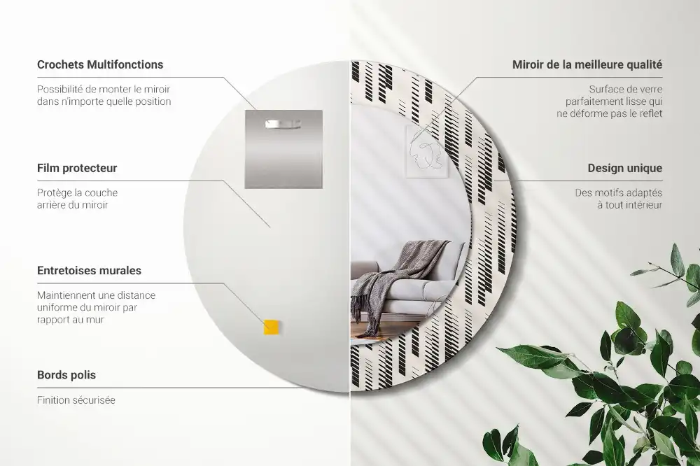 Miroir rond avec décoration motif à rayures