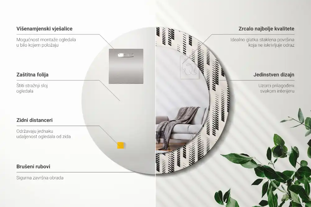 Miroir rond avec décoration motif à rayures