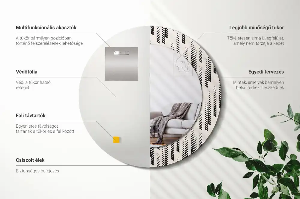 Miroir rond avec décoration motif à rayures