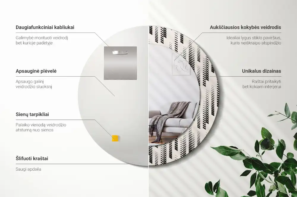 Miroir rond avec décoration motif à rayures