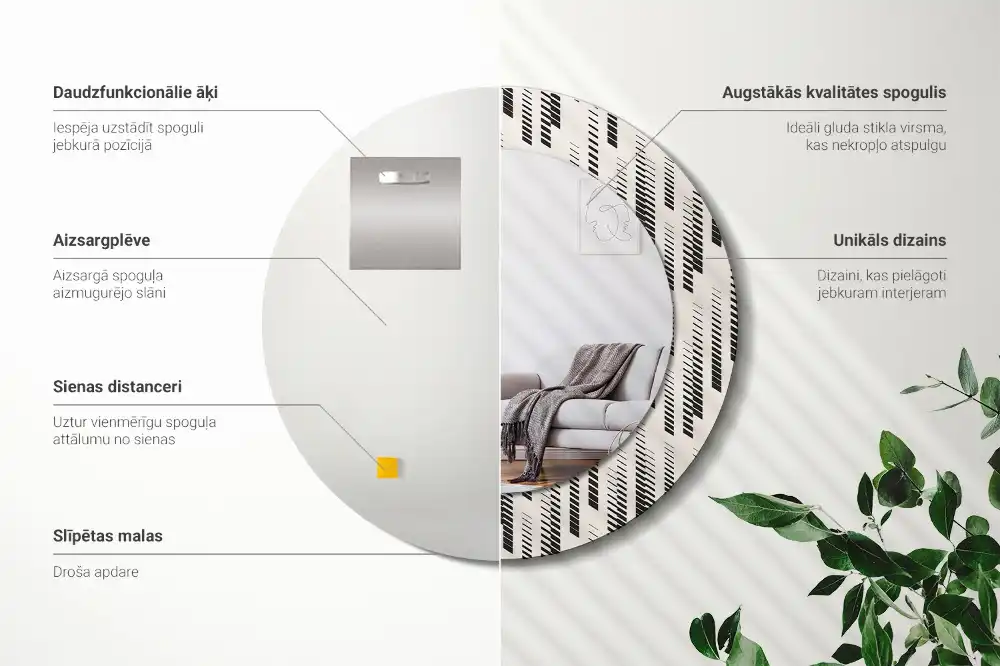 Miroir rond avec décoration motif à rayures