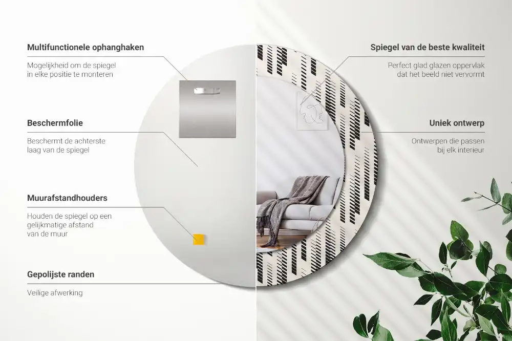 Miroir rond avec décoration motif à rayures