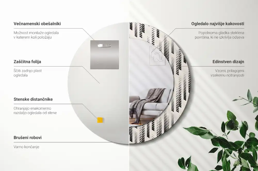 Miroir rond avec décoration motif à rayures