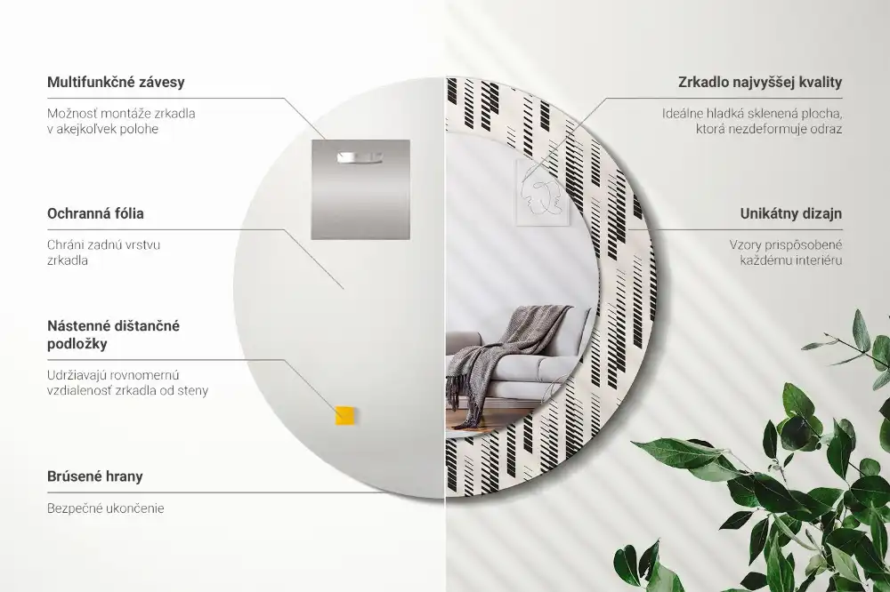 Miroir rond avec décoration motif à rayures