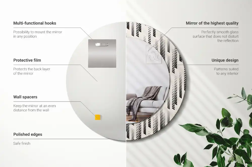 Miroir rond avec décoration motif à rayures
