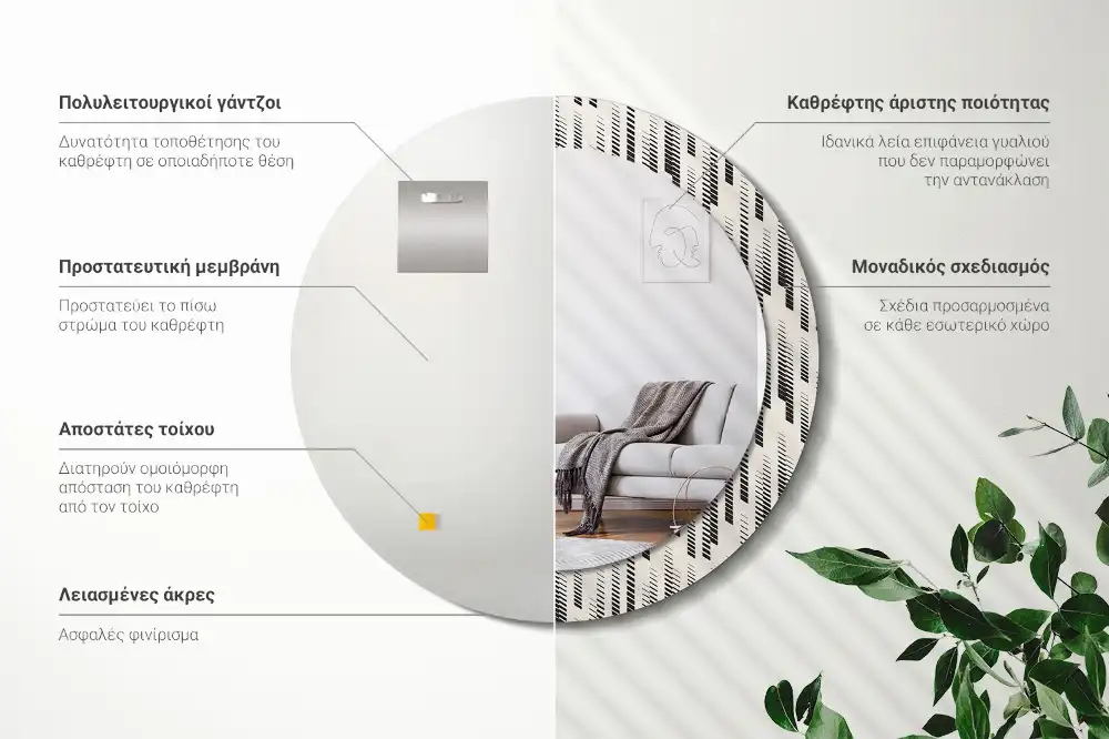 Miroir rond avec décoration motif à rayures