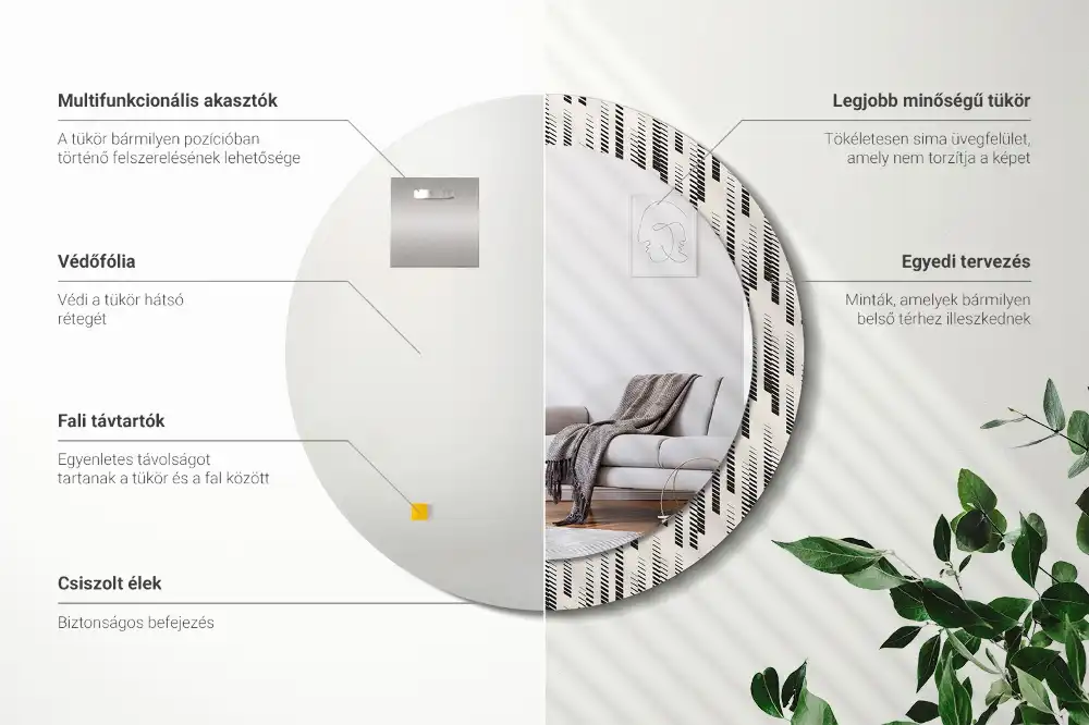 Miroir rond avec décoration motif à rayures
