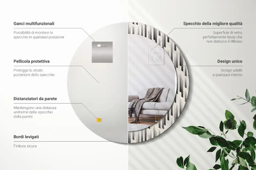 Miroir rond avec décoration motif à rayures