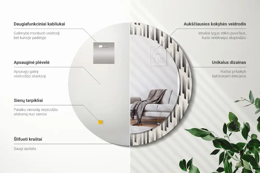 Miroir rond avec décoration motif à rayures