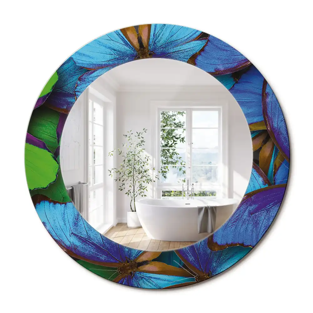 Miroir rond imprimé papillon bleu et vert
