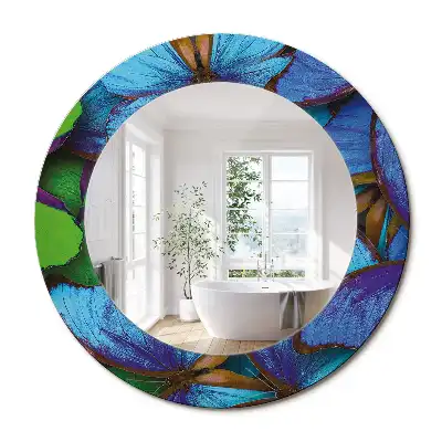 Miroir rond imprimé papillon bleu et vert