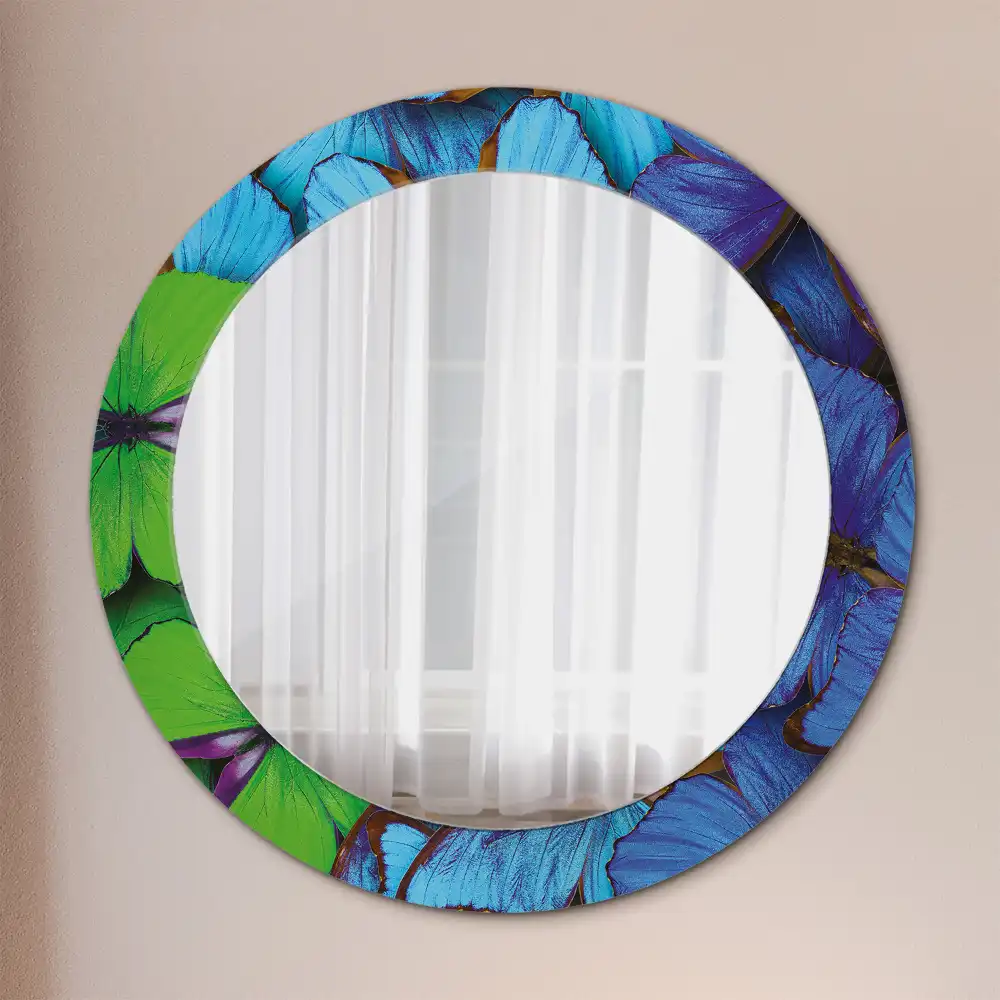 Miroir rond imprimé papillon bleu et vert