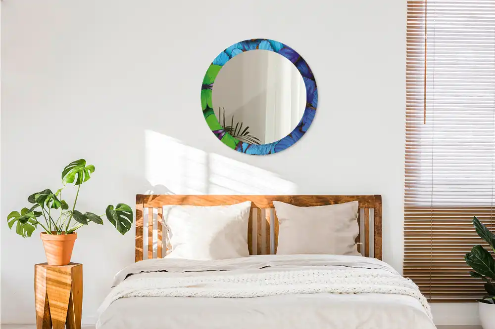 Miroir rond imprimé papillon bleu et vert