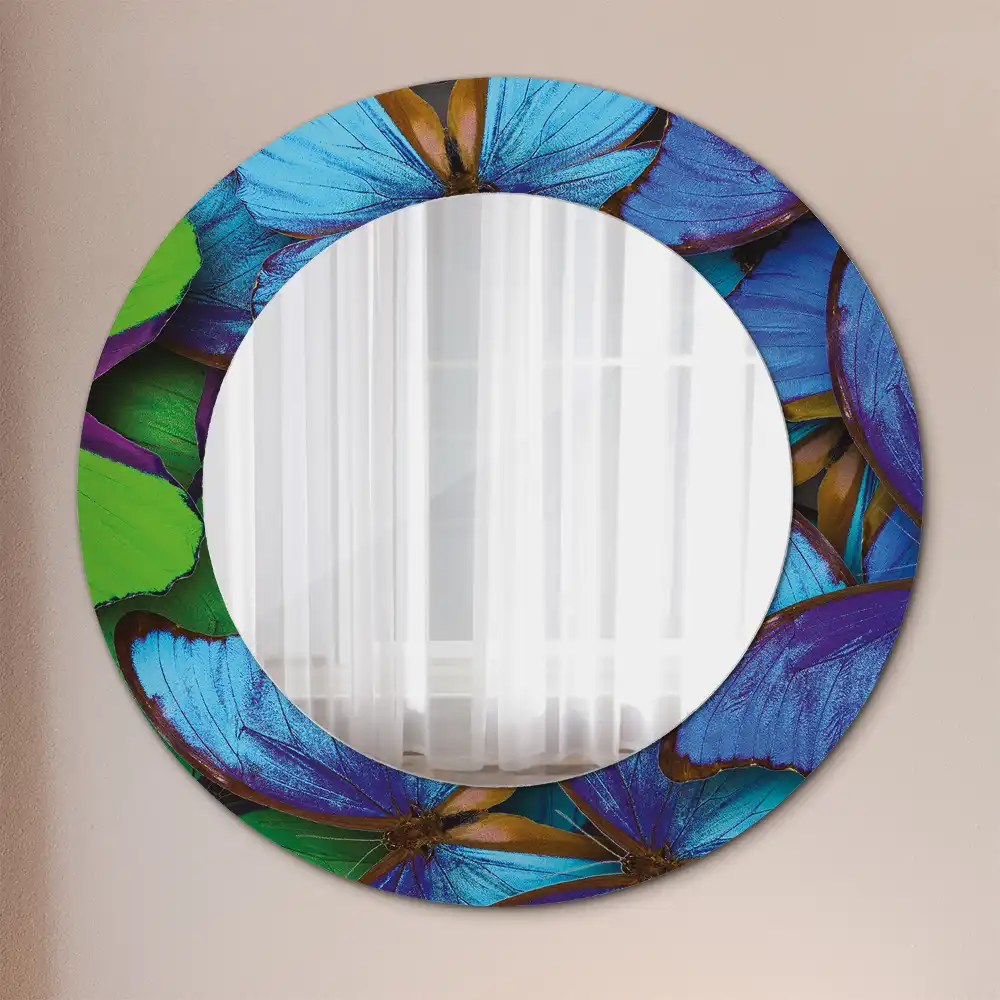 Miroir rond imprimé papillon bleu et vert