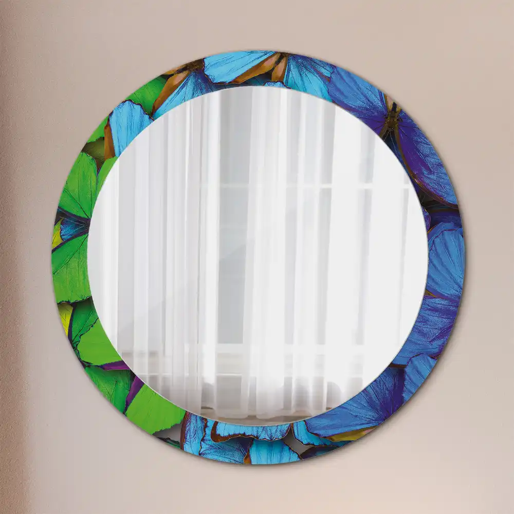 Miroir rond imprimé papillon bleu et vert