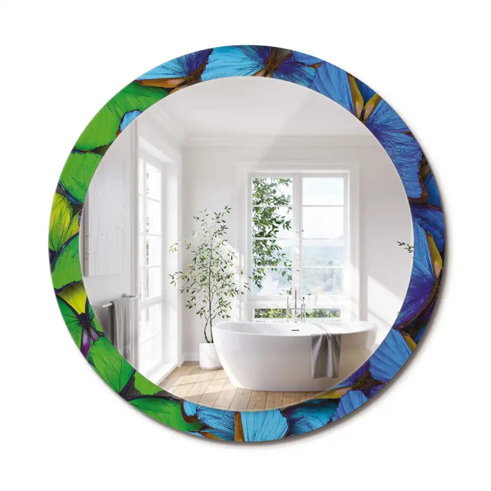 Miroir rond imprimé papillon bleu et vert