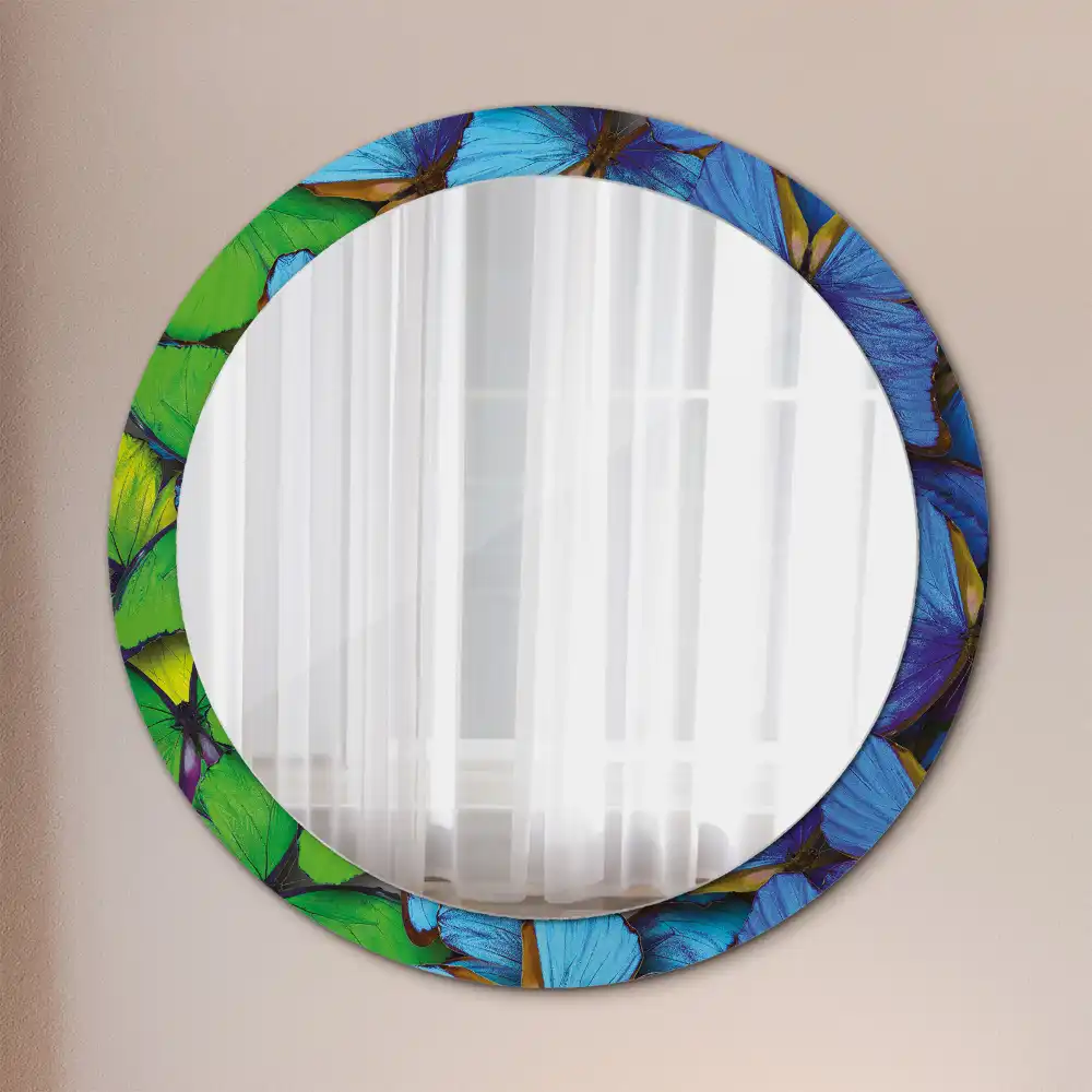 Miroir rond imprimé papillon bleu et vert