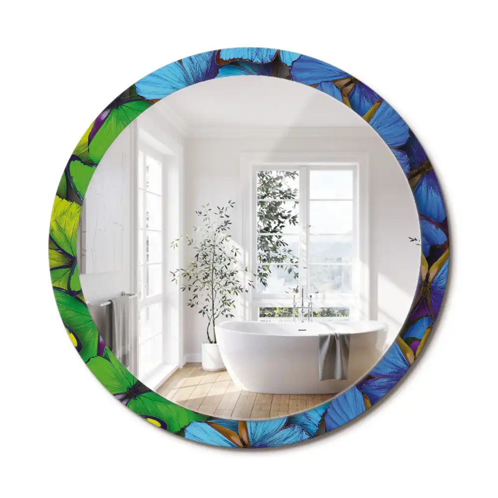 Miroir rond imprimé papillon bleu et vert