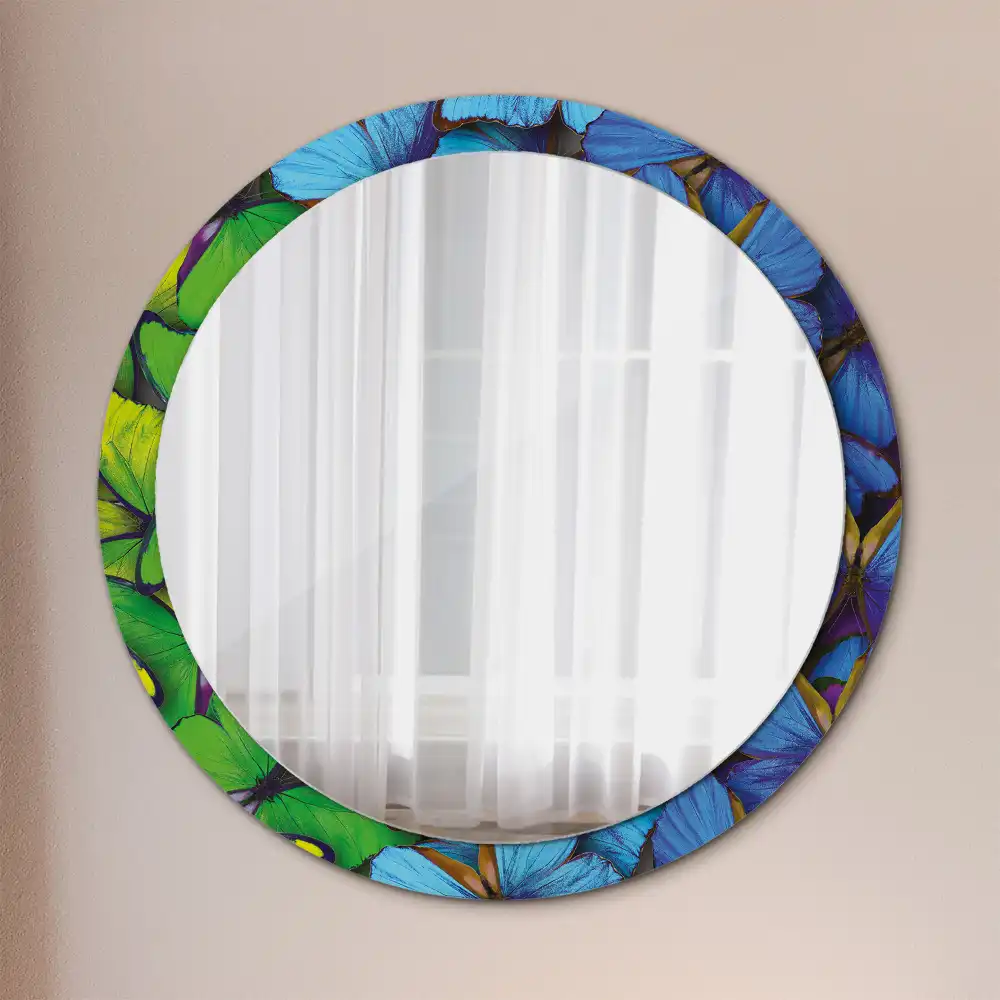 Miroir rond imprimé papillon bleu et vert