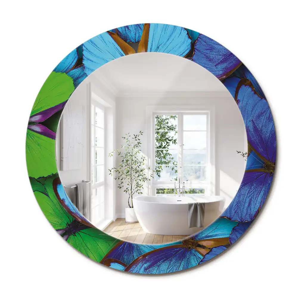 Miroir rond imprimé papillon bleu et vert