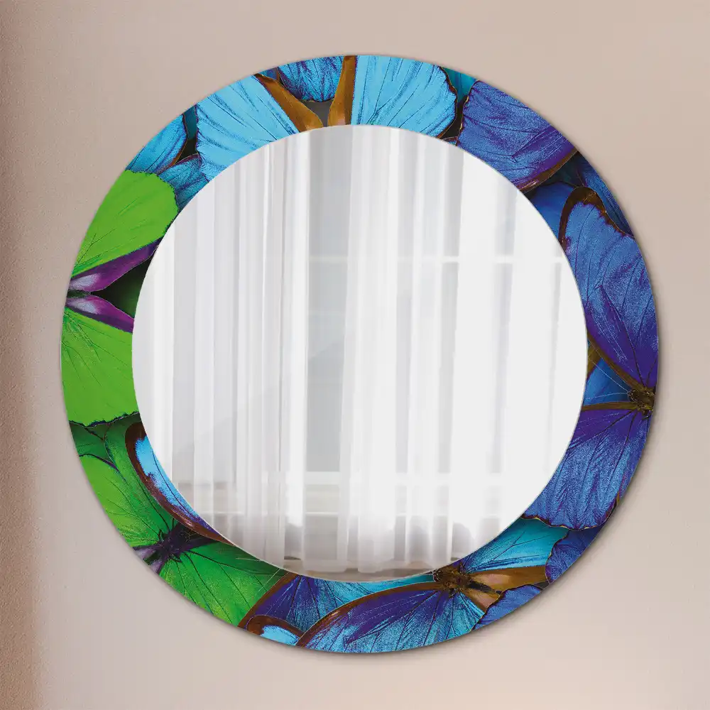 Miroir rond imprimé papillon bleu et vert