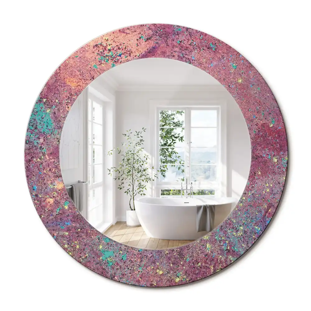 Miroir rond cadre imprimé explosion de couleurs