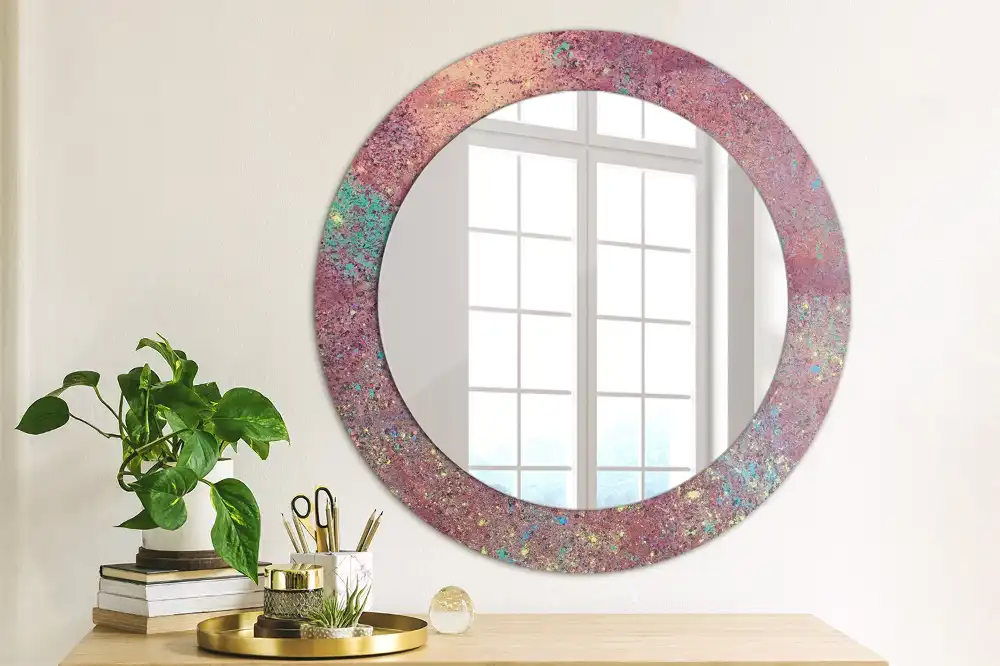 Miroir rond cadre imprimé explosion de couleurs