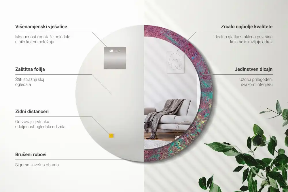 Miroir rond cadre imprimé explosion de couleurs
