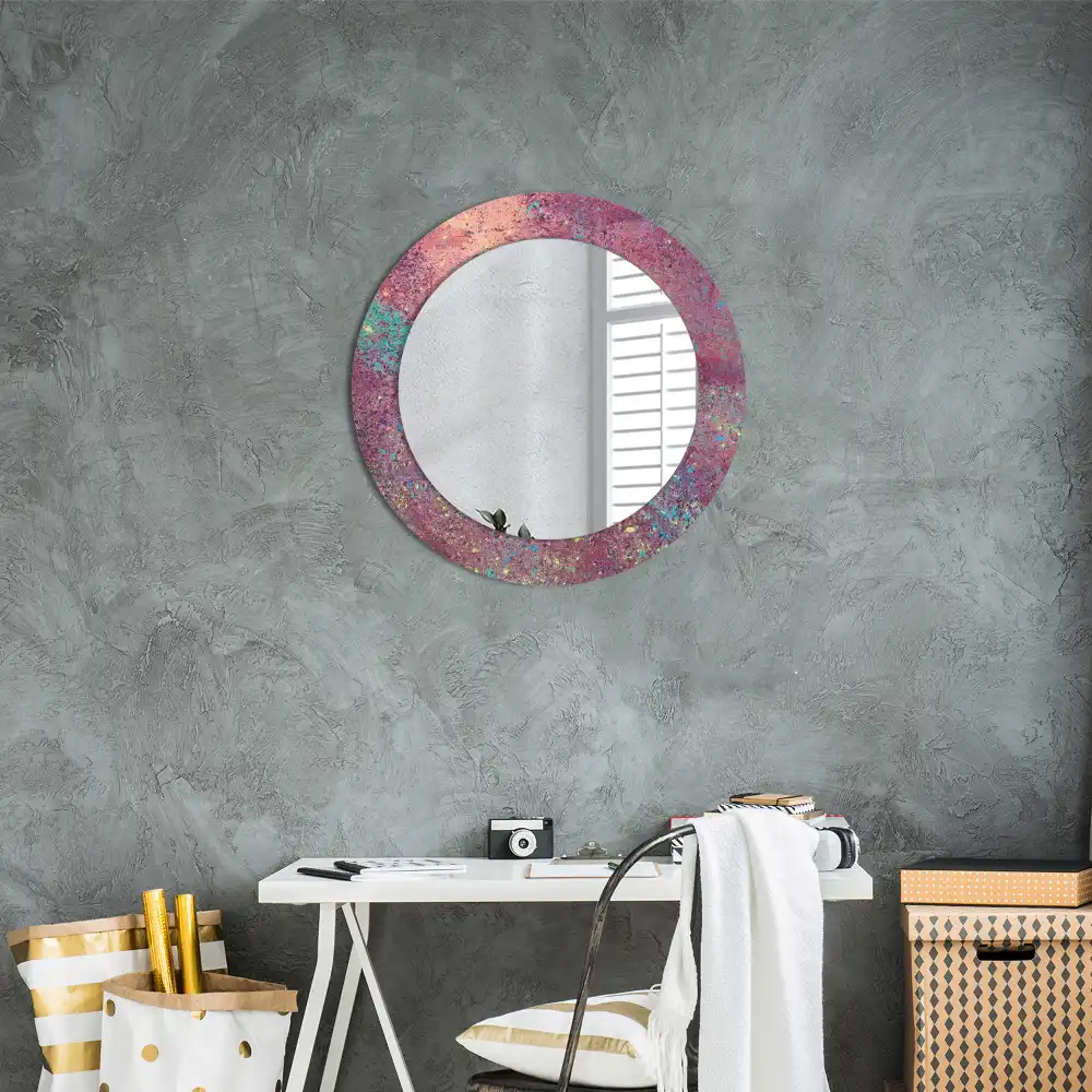 Miroir rond cadre imprimé explosion de couleurs