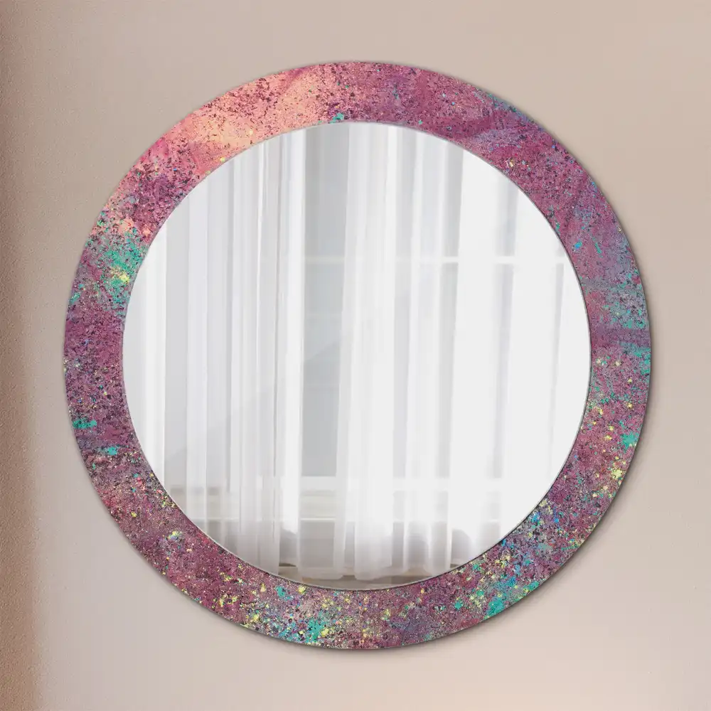 Miroir rond cadre imprimé explosion de couleurs