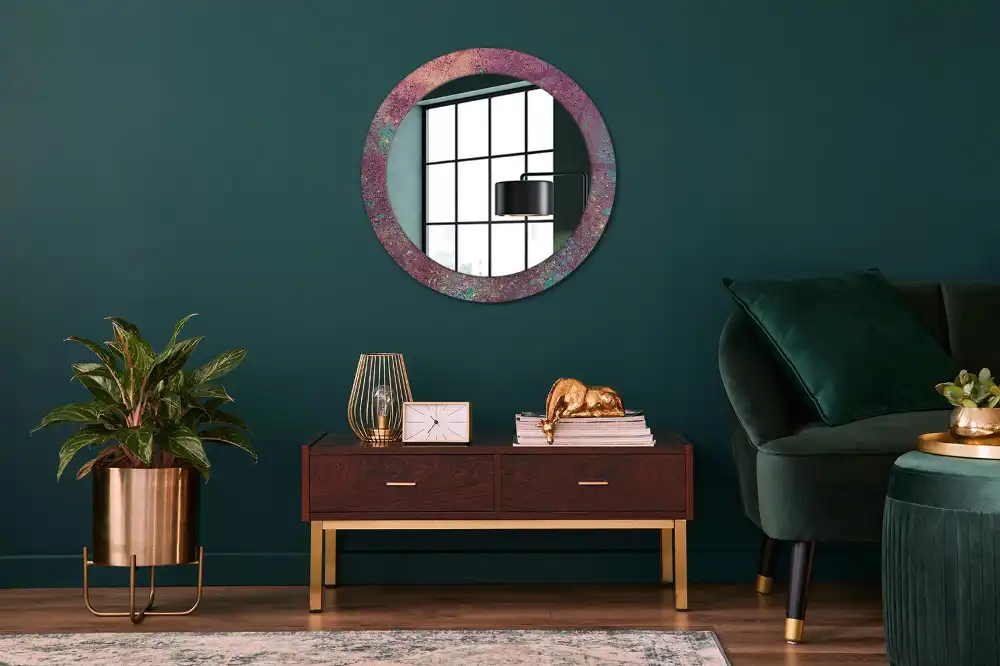 Miroir rond cadre imprimé explosion de couleurs