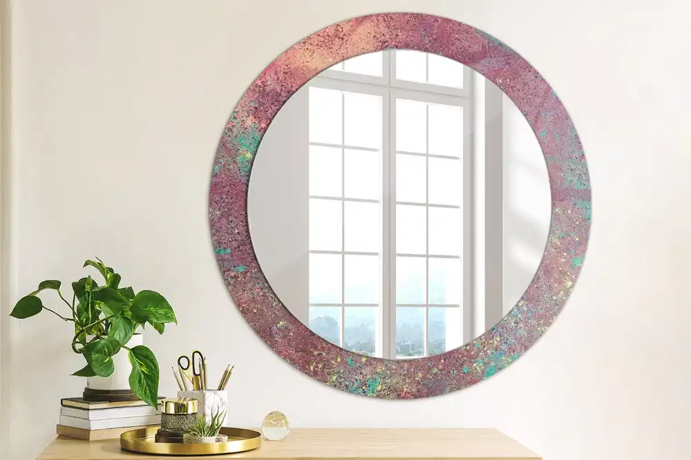 Miroir rond cadre imprimé explosion de couleurs