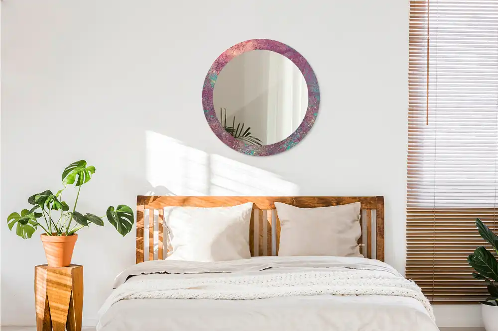 Miroir rond cadre imprimé explosion de couleurs