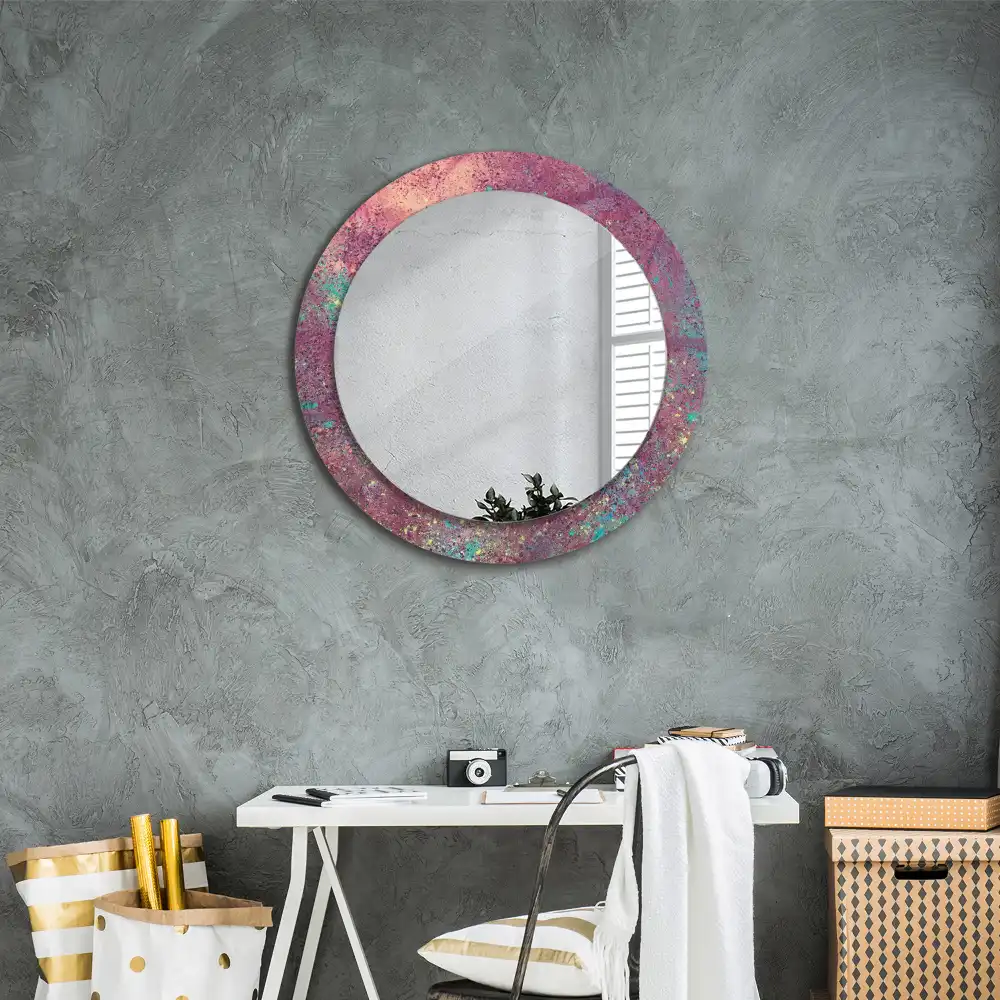 Miroir rond cadre imprimé explosion de couleurs
