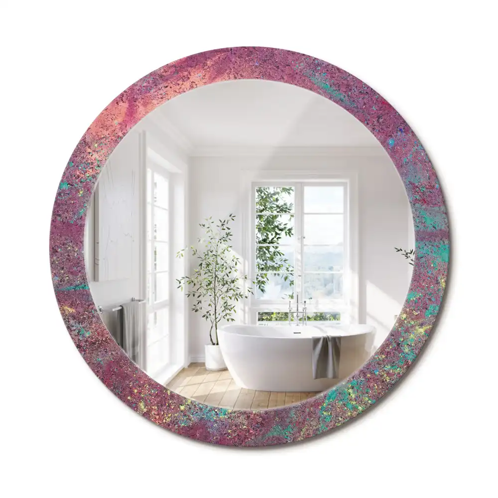 Miroir rond cadre imprimé explosion de couleurs
