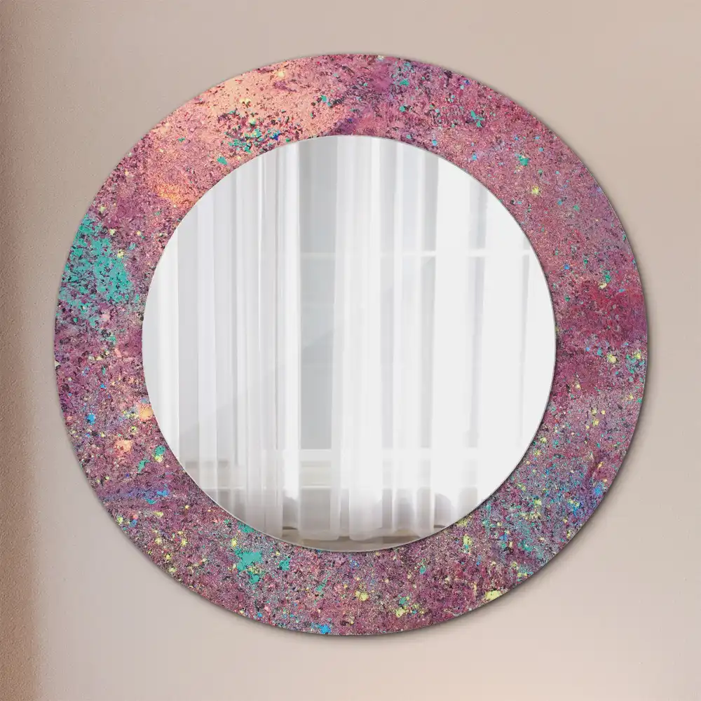 Miroir rond cadre imprimé explosion de couleurs