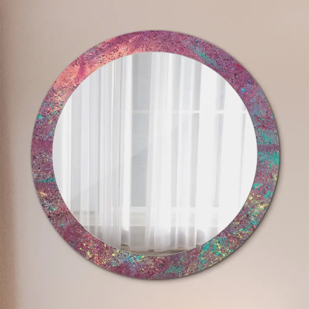 Miroir rond cadre imprimé explosion de couleurs