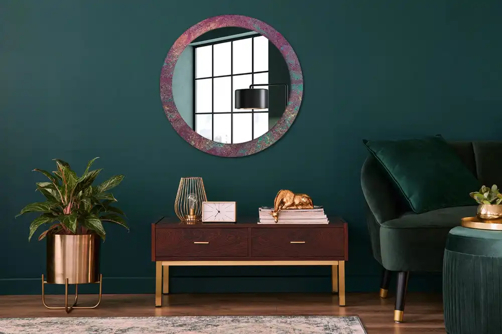 Miroir rond cadre imprimé explosion de couleurs