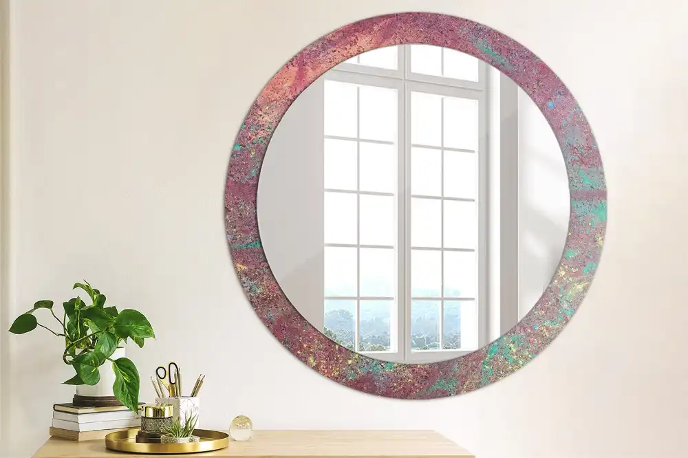 Miroir rond cadre imprimé explosion de couleurs