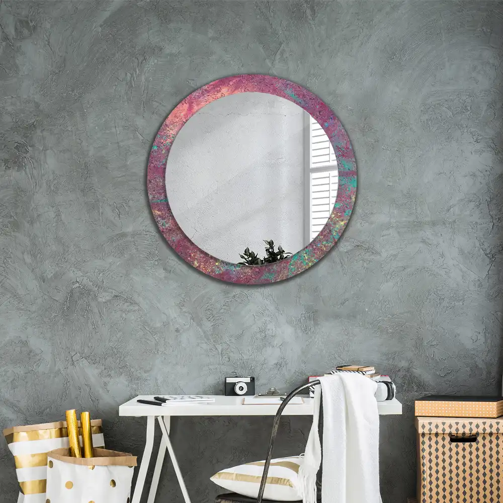 Miroir rond cadre imprimé explosion de couleurs