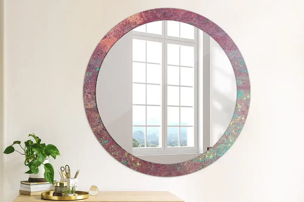 Miroir rond cadre imprimé explosion de couleurs