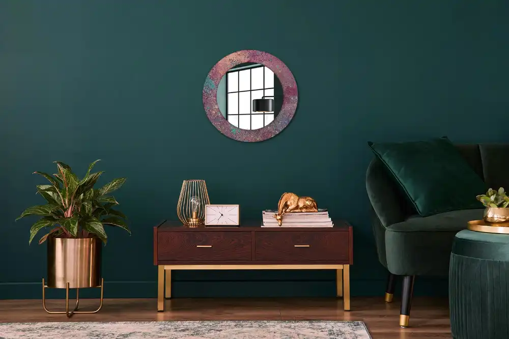 Miroir rond cadre imprimé explosion de couleurs