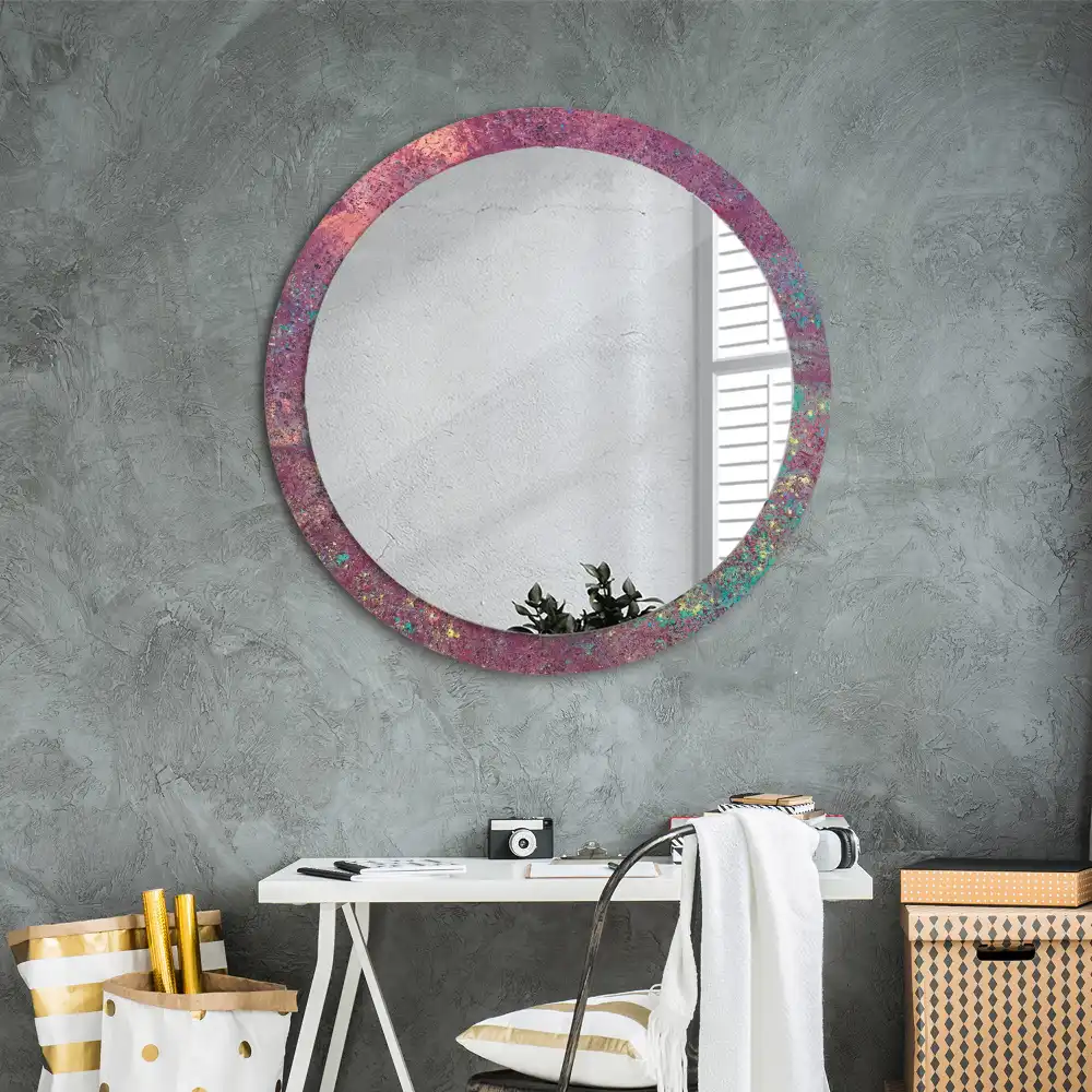 Miroir rond cadre imprimé explosion de couleurs